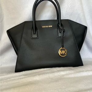 MICHAEL KORS AVRIL Large Top Zip Black Leather Satchel Crossbody